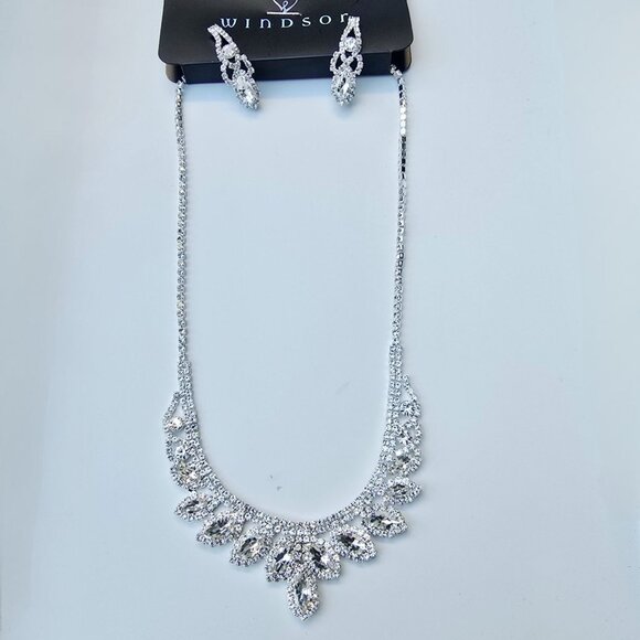 Windsor ✦ Silver Rhinestone Necklace & Earring Set ✦ Formal Occasion Jewelry NWT - Picture 7 of 10